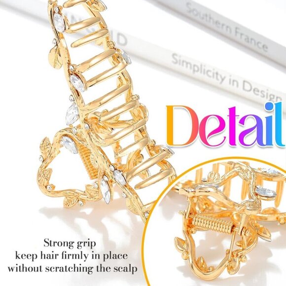 Rhinestone Claw Clips Gold Metal Thick Hair Large Fancy Hair Accessories Pack of main image 5